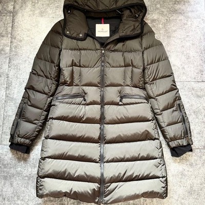 MONCLER BETULONG Long Down Coat Khaki Size 0 XS S Hooded Flared Sleeve Authentic