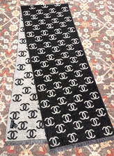 CHANEL CC Sciarpa Stola Lana Cashmere Made in Italy Nero Grigio Unisex Autentica