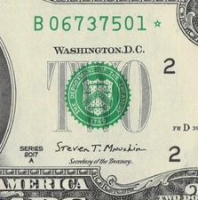 2017A $2 Dollar Bill B New York Star Note Lot of 1 UNC BEP 3.2M Pack Run FW