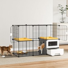 Indoor Cat Cage with Litter Box 2-Tier Detachable Metal Wire Kennel for Kitten