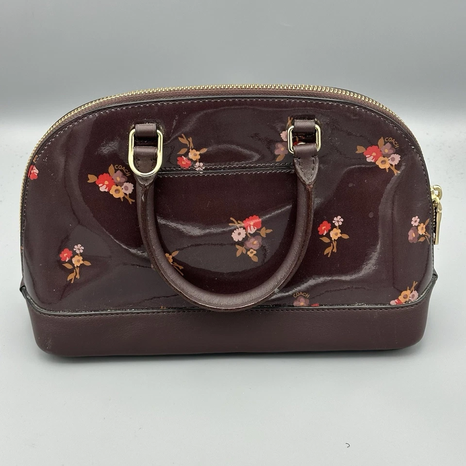 COACH Floral Patent Leather Satchel Womens Small Burgundy Bag F31354 - Image 2 of 4