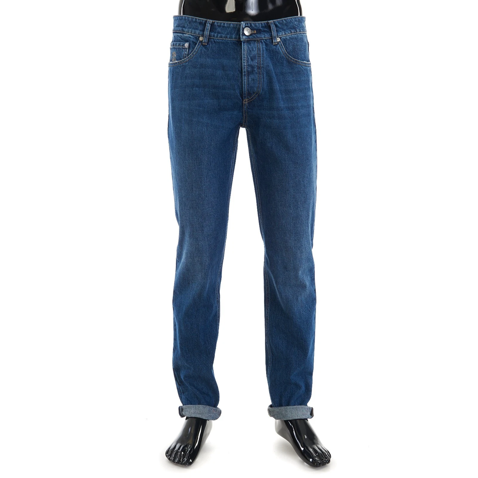 Brunello Cucinelli — BRUNELLO CUCINELLI 1150$ Medium Blue Five Pocket Denim Jeans - Traditional Fit