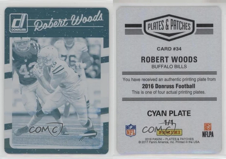2016 Donruss Printing Plate Cyan 1/1 Robert Woods #34 7l6 - Image 3 of 3