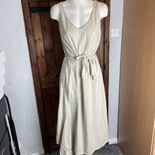 Next Womens Beige Linen Sleeveless Belted Flare Midi Dress UK 10