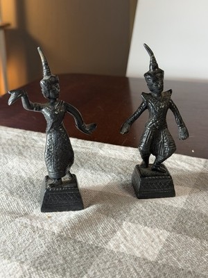 Vintage Thai bronze dancing statues,  Apsara Or Teppanom