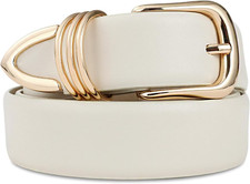 Women's Leather Belts with Gold Buckle Fashion Leather Waist Belt Elegant Ladies