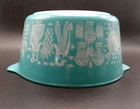 VTG Pyrex Turquoise Amish Butter Print Pattern #473 1 QT Made in USA. EXC
