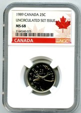 1989 CANADA 25 CENT NGC MS68 CARIBOU QUARTER RED MAPLE LEAF LABEL