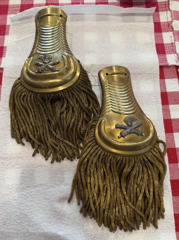19th C Royal Italian Army Fringed Gilt-Metal Epaulettes GALLICO DONATO TORINO