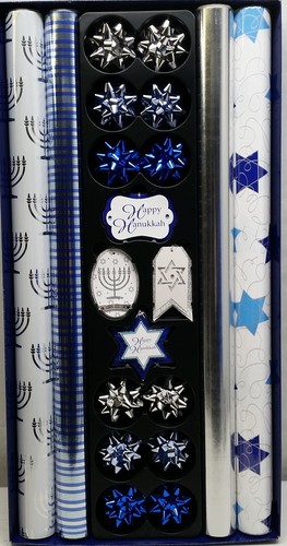 USEDDAMAGED PACKAGING Tom Smith Hanukkah Wrapping Paper Coordinating Tags and Bo