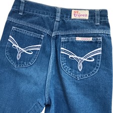 Vintage Girls Jeans 10 24x20 1980's Embroidered Disco Pockets Distress Repair