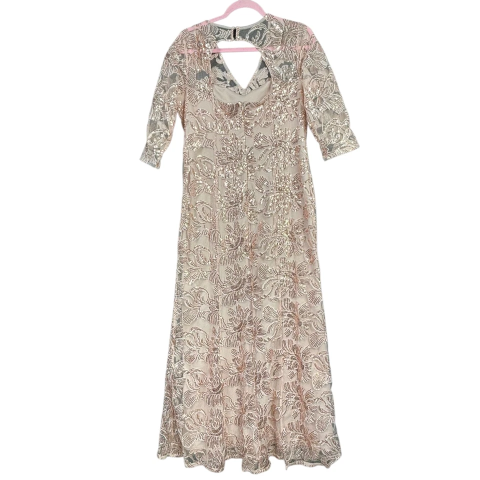 Nordstrom‘s Marina Sequin V-neck Gown Womens Size 8 Rose Gold 3/4 Sleeve  - Image 2 of 4
