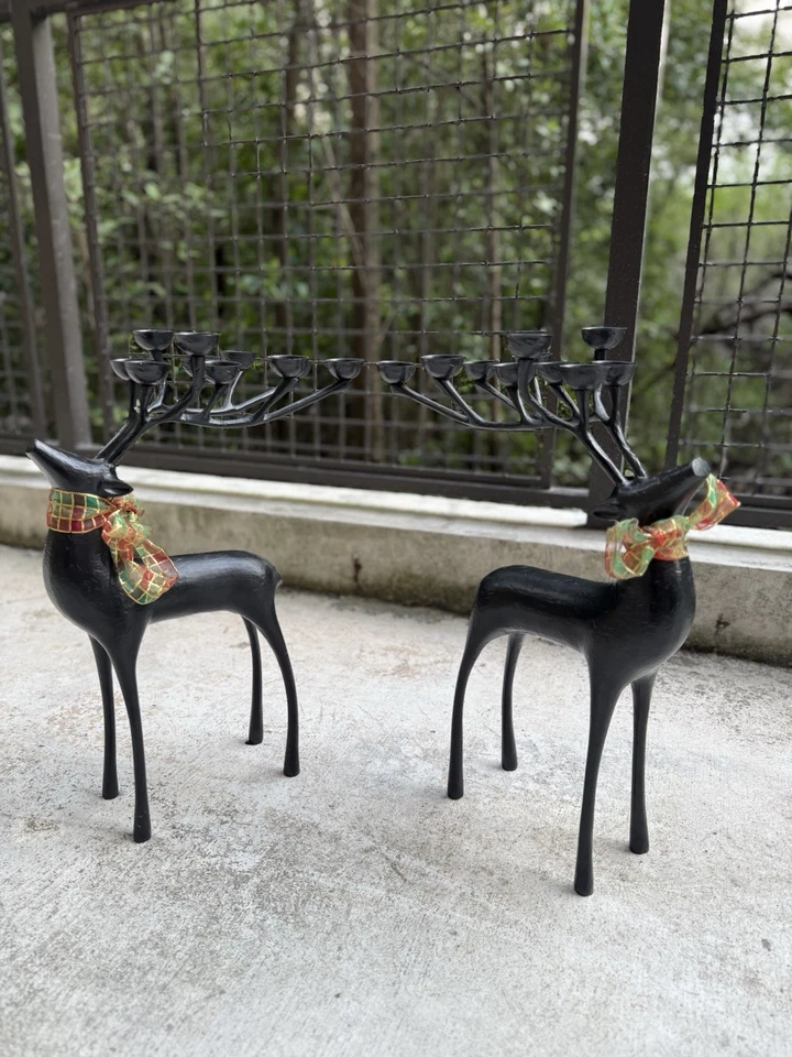 Rare Pottery Barn Reindeer Bronze Candelabra – 20” Tall - Image 3 of 4