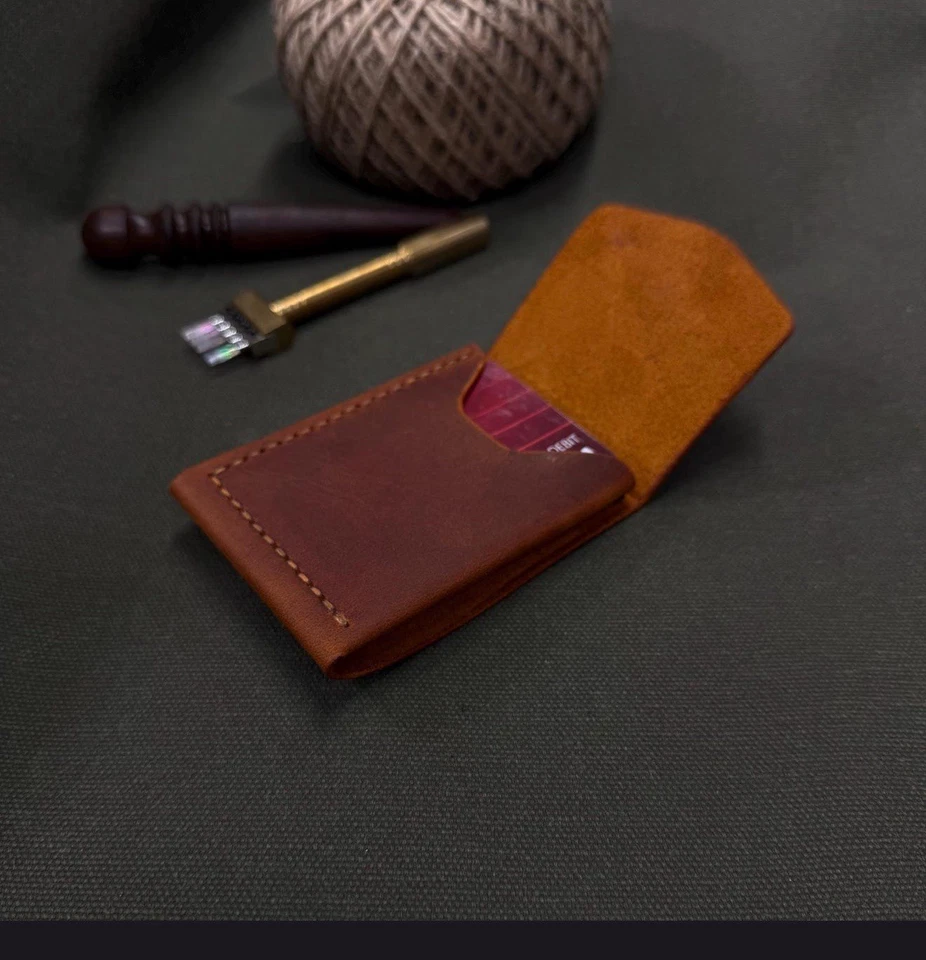 Handmade Leather Minimalist Wallet – Slim Bifold Card Holder - Cash Wallet - Image 3 of 4