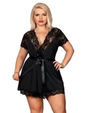 L/XL Obsessive Peignoir Robe Dressing Gown 810-PEI-1 Sexy Nightwear Black