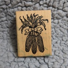 Vintage Delafield Stamp Co. Wood Mounted Rubber Stamp Fall Corn On The Cob