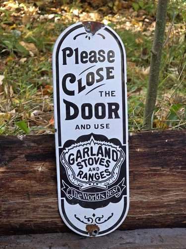 VINTAGE GARLAND STOVES & RANGES PORCELAIN DOOR PUSH 12"x4"