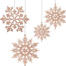 50 Piece Christmas Rose Gold Snowflake Ornaments - Glitter Plastic Snowflake Tre