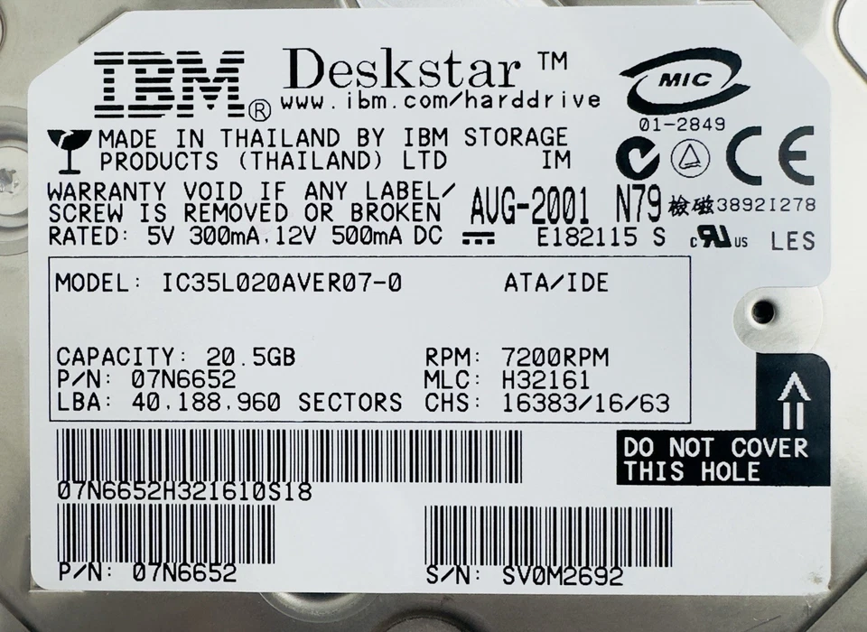 IBM Deskstar Model IC35L020AVER07-0 ( 20.5GB ) Free Shipping - Image 4 of 4