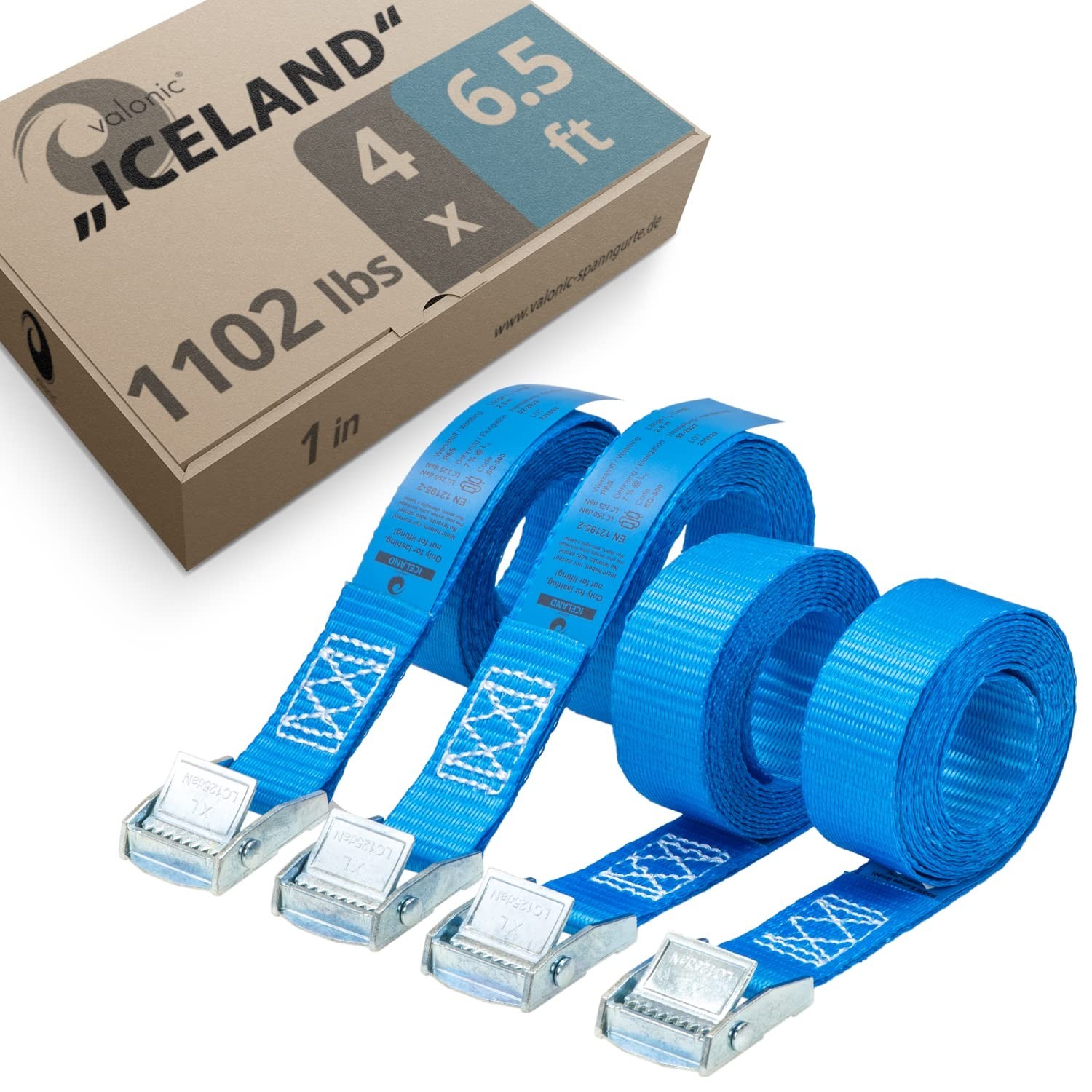 valonic Iceland - tie Down Straps - 4 Pack, 6.5 ft x 1 inch, 1100 lbs, Protec...