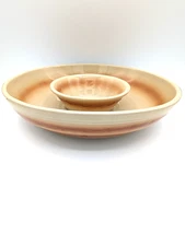 Marcrest Daisy and Dot Chip and Dip Server Tray Stoneware Brown Tan Rare Vtg