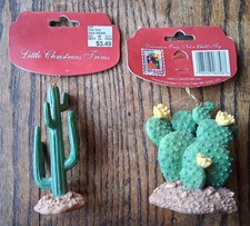 2 Cactus Resin Ornaments 1999 with tags Seasonal Specialties