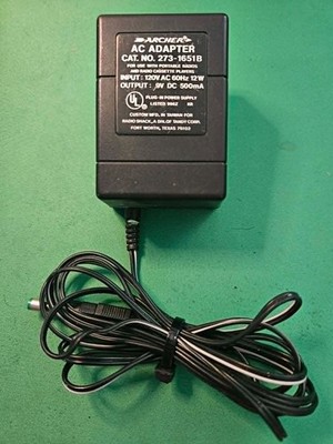 Archer AC Adaptor 273-1651B 120 AC 60Hz 12W 9V DC 500mA