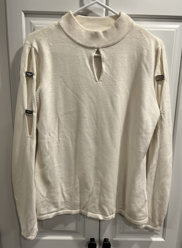 MICHAEL KORS Cream Bone Pullover Mock Neck Sweater Side Slits On Sleeves Sz L