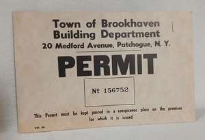 New York Town of Brookhaven Building Department Permit 1980? Patchogue NY
