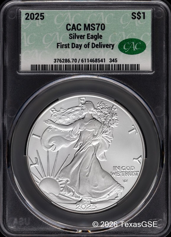 2025 $1 Silver American Eagle - CAC MS70 - First Day