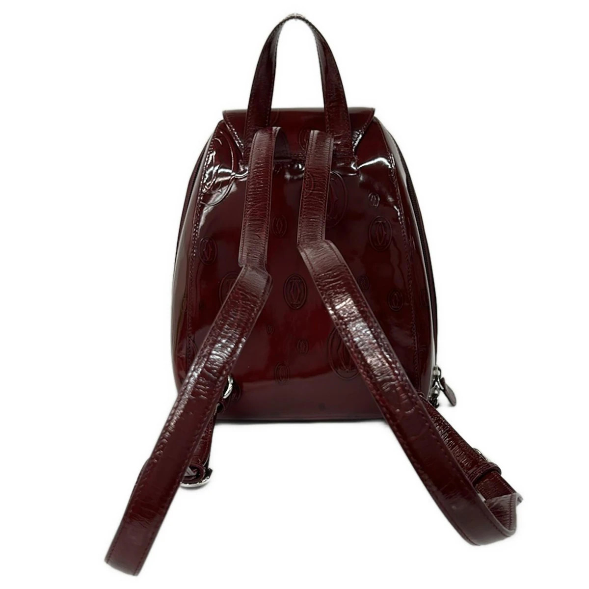 Vintage Cartier Happy Birthday Patent Leather Backpack Unisex Bordeaux Red Lot 206 - Cartier Embossed Bordeaux Patent Happy main image 2