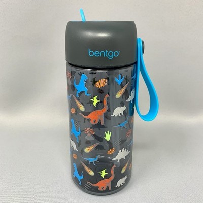 Bentgo Dinosaur 15 oz Water Bottle Kids Leak Proof Carry Handle Blue Plastic