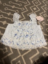 LoveShackFancy for Target Girls Blue Floral Ruffle Lace Trim Top Size 14 NWT
