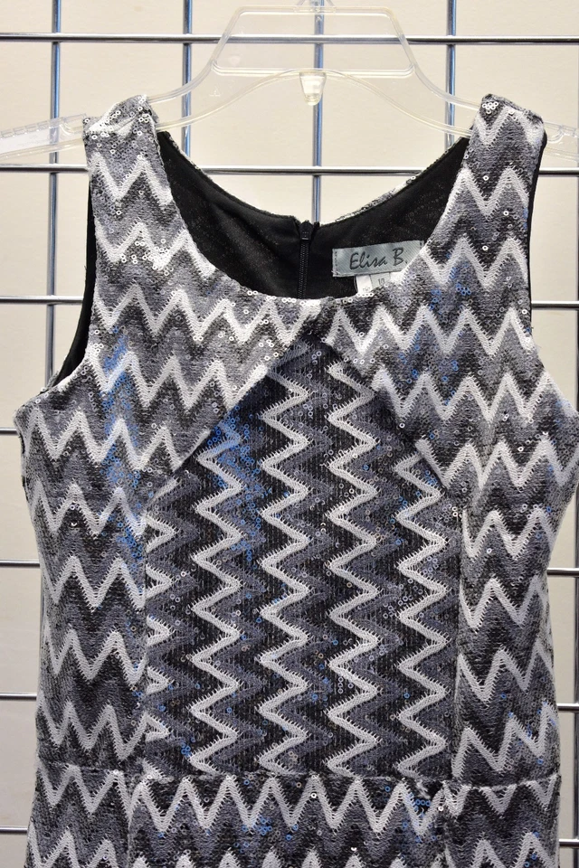 ELISA B.GIRLS 黑白亮片袖派对礼服 14 码 — 第 3/4 张图片