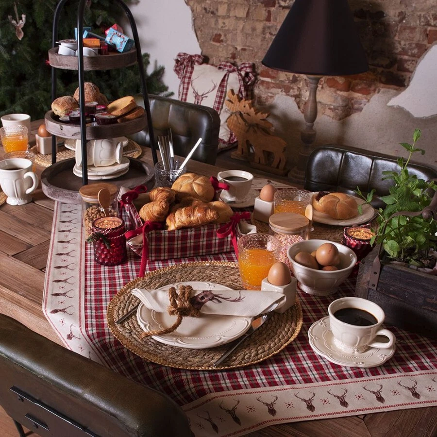 6 x Stoffservietten Servietten Jagd Hirsch Beige 40 x 40 cm Clayre & Eef - Bild 3 von 3