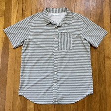 Columbia Shirt Mens L Button Up Omni Shade Nylon Vented Fishing Gray Stripe