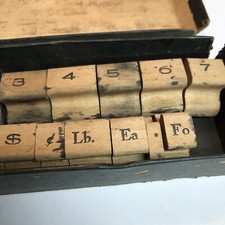 17 Pc Vintage Number Stamps 0-9, , Lb, Ea, 1/2, Fo Wooden Rubber Stamping Kit