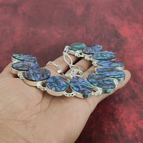 Beautiful Abalone Shell Gemstone Handmade 925 Sterling Silver Jewelry Necklace - Video 1 von 1
