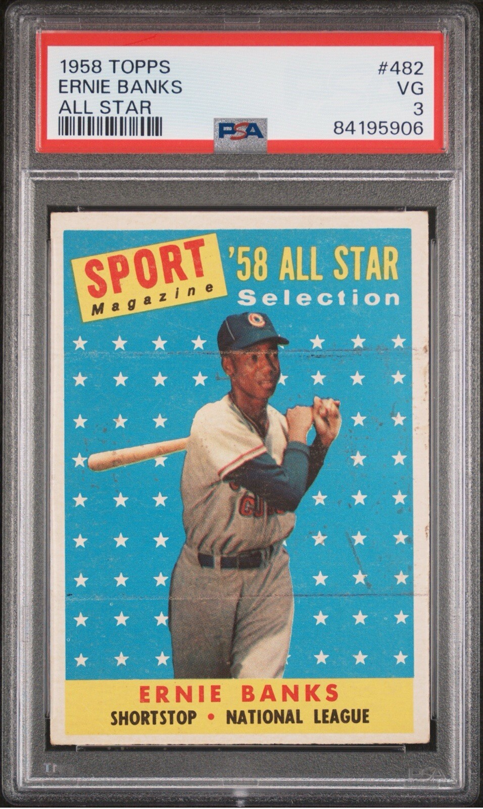 1958 Topps Ernie Banks All Star #482 PSA 3 Very Good HOF Chicago Cubs