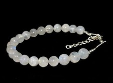 925 Sterling Silver Natural 6-7mm Rainbow Moonstone Round Balls Bracelet 7
