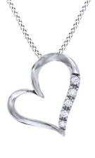 1/6Ct Round White Diamond 10K White Gold 5-Stone Heart Pendant Necklace