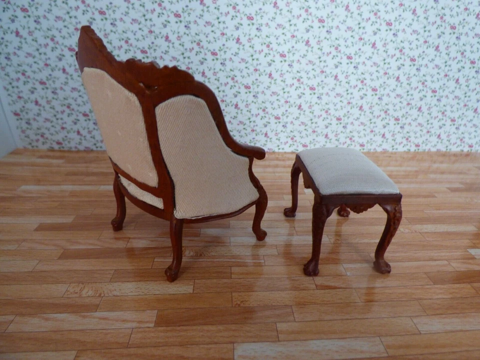 SILLÓN Y TABURETE HANSSON DELUXE Casa de Muñecas Miniatura Foto 3 de 4