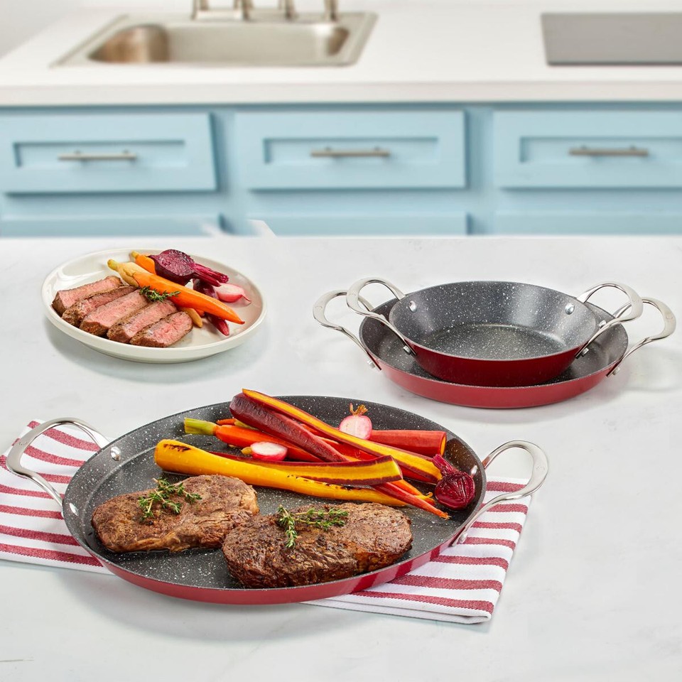 Curtis Stone 3piece DuraPan Nonstick Nesting Skillet Set Stone Gray