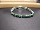 Line Bracelet 8" New Jtv 24.27ctw Oval Green Emerald Sterling Silver