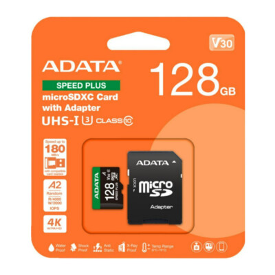 ADATA SPEED PLUS 128GB microSDXC UHS I U3 Class 10 A2 V30 Memory Card