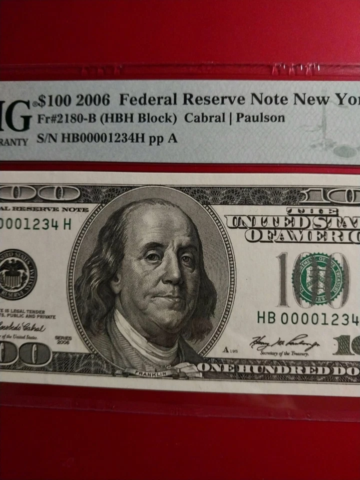 2006 $100 Federal Reserve Note PMG 67EPQ Ladder HB 00001234 H - Image 4 of 4