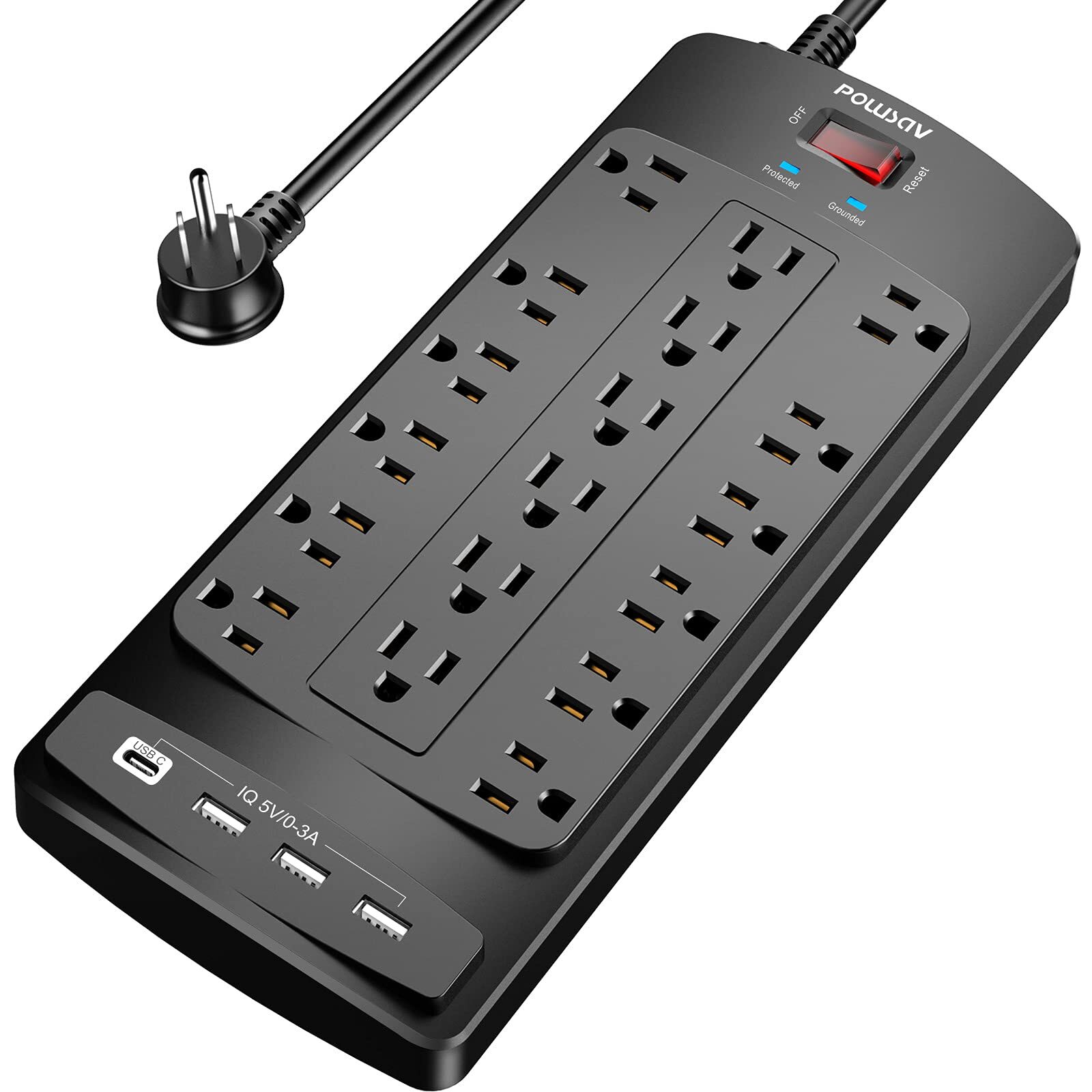 18 Outlets Surge Protector Power Strip - 6 Feet Flat Plug Heavy Duty Extensio...