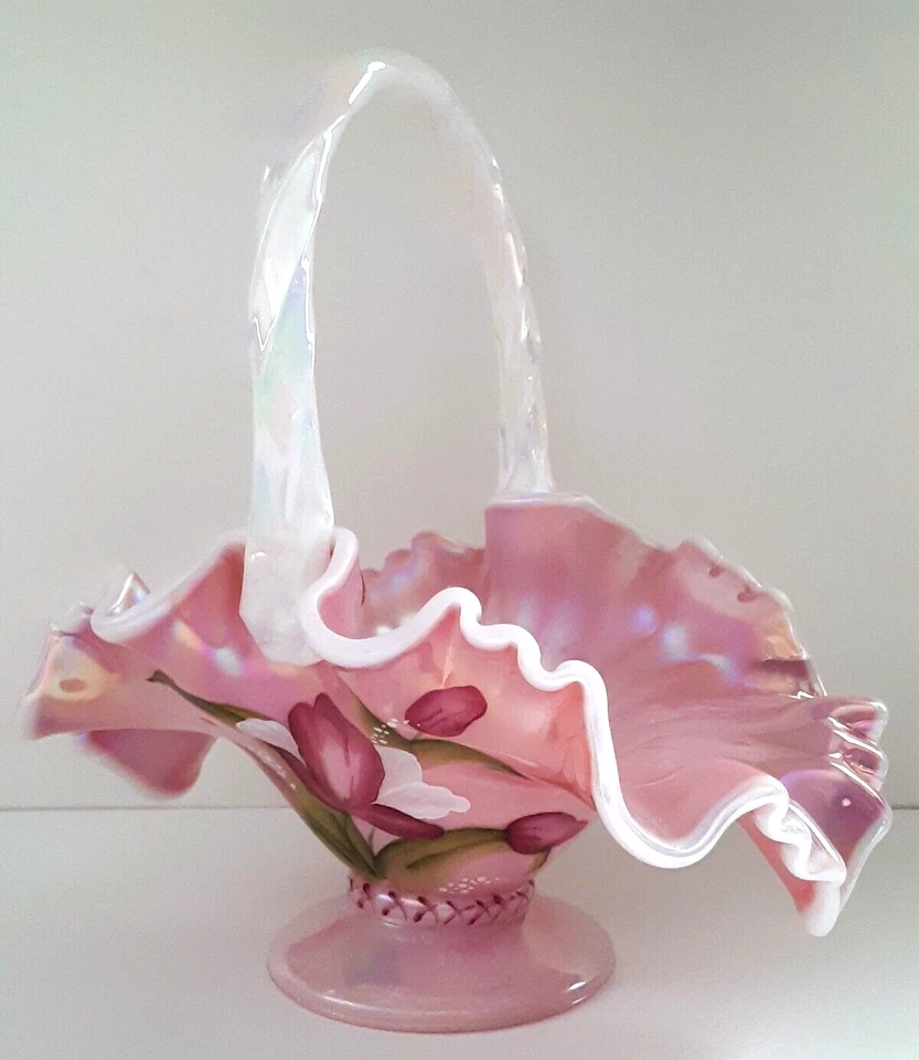 Fenton 95th Anniversary Pink Iridescent Opalescent Ruffled Bowl  9 1/4" x 8 1/2" - Image 3 of 4