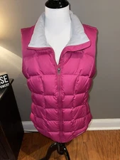 Eddie Bauer Womens Puffer Down Vest Jacket EB650 Size M Fuchsia Full Zip Winter