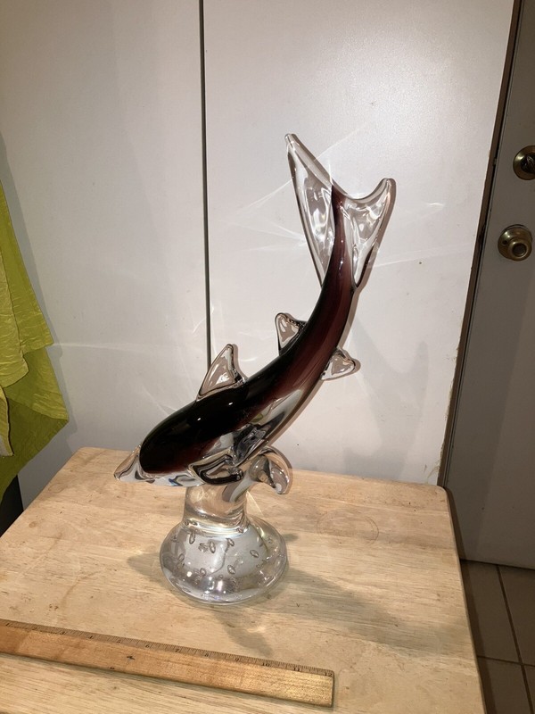 Heavy Art Glass Fish Shark Sweden ? 16 1/2” Marcolin ? ‘55 Figurine Sculpture